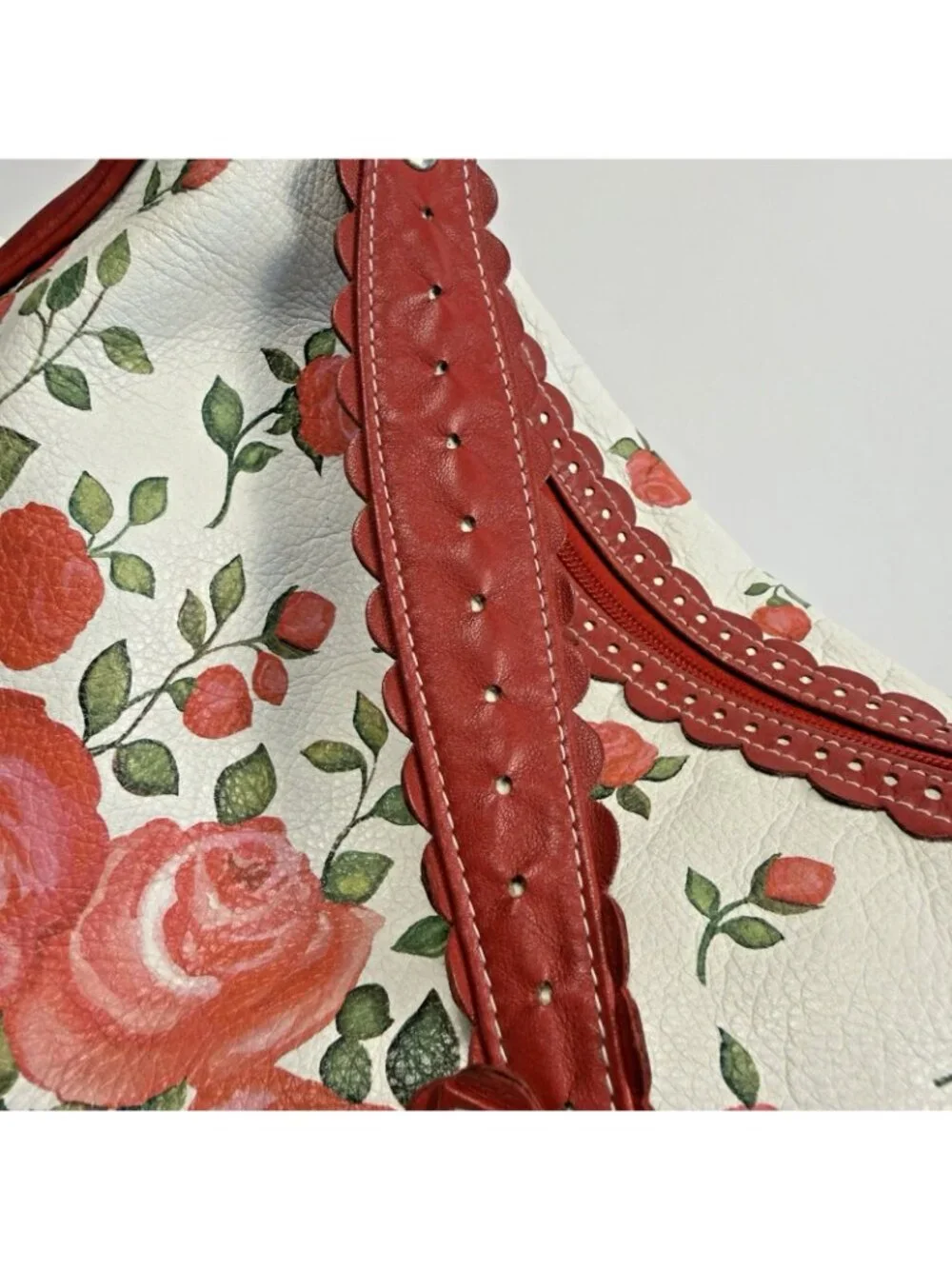 Isabella Fiore Pedal Pusher Leather Handbag Floral Embroidered Vintage Purse